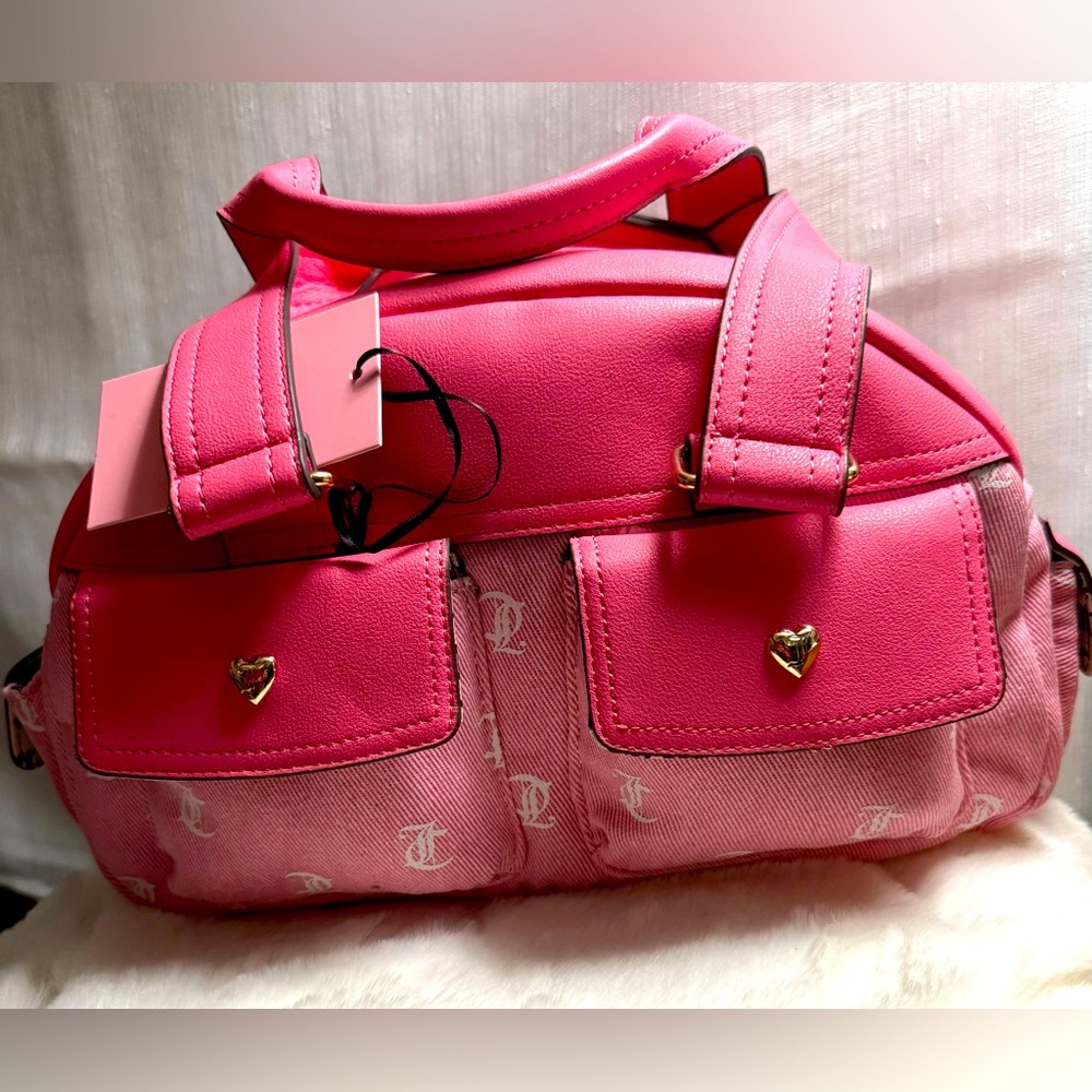 NEW Juicy Couture Glitter Pink White Bowler Bag